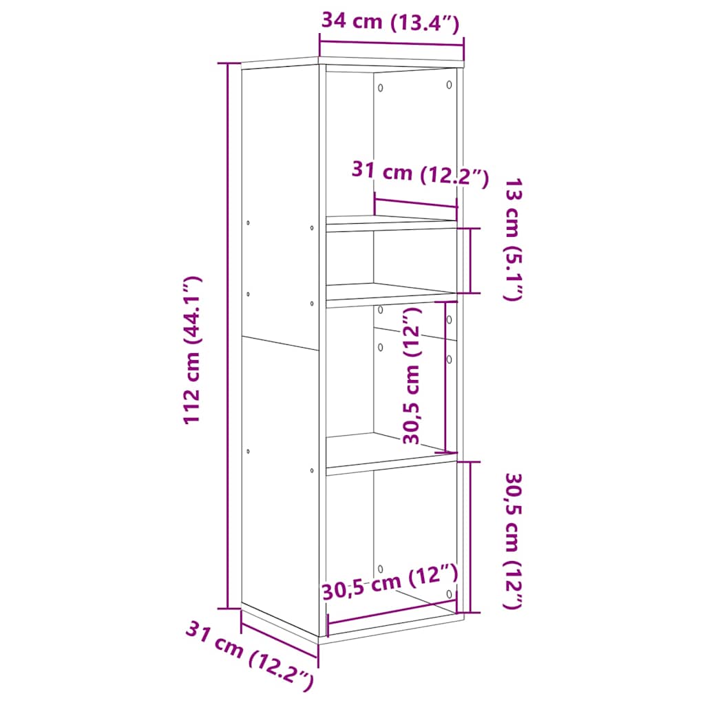 Bokhylla sonoma-ek 34x31x112 cm konstruerat trä