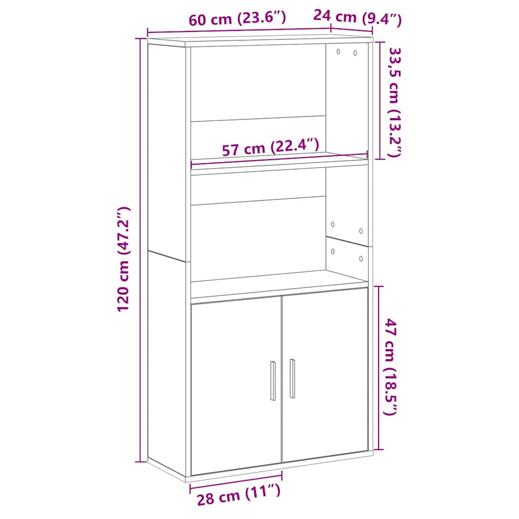 Bokhylla brun ek 60x24x120 cm konstruerat trä