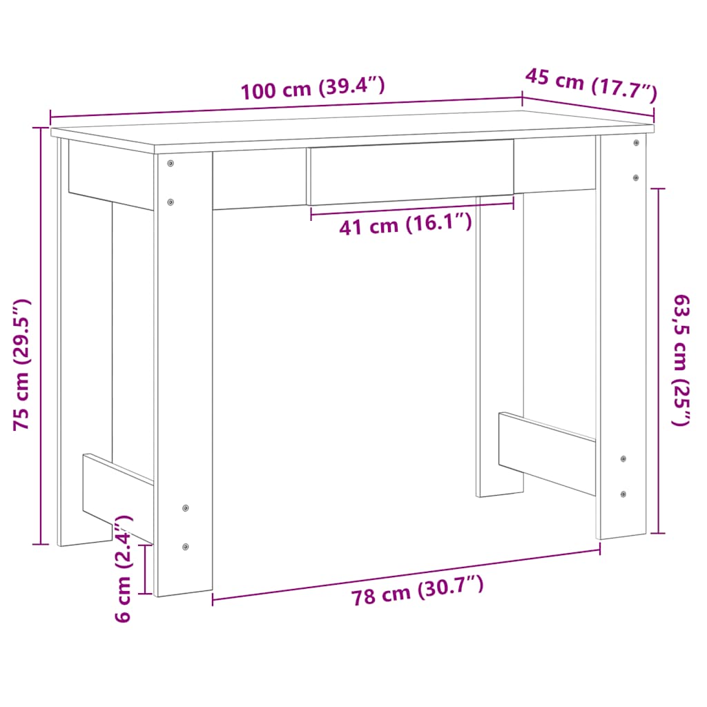 Skrivbord sonoma-ek 100x45x75 cm konstruerat trä