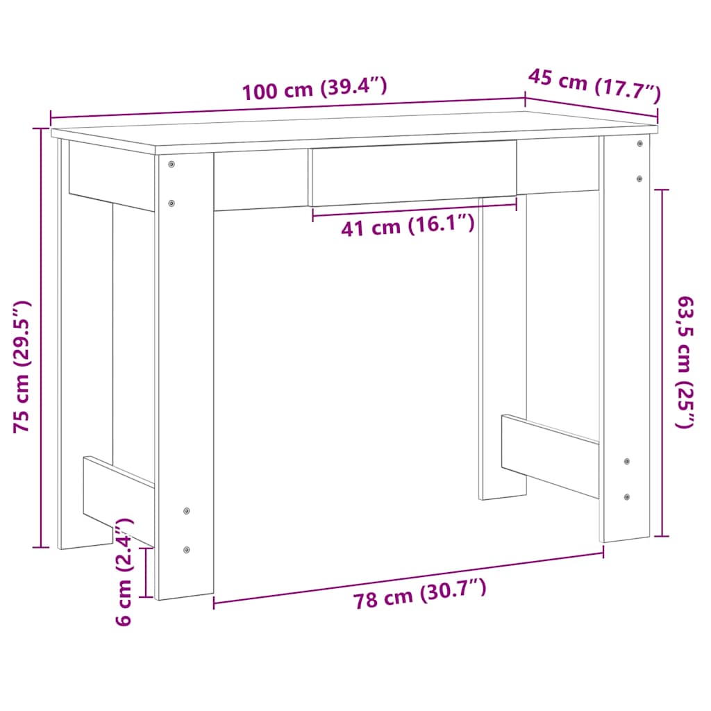 Skrivbord betonggrå 100x45x75 cm konstruerat trä