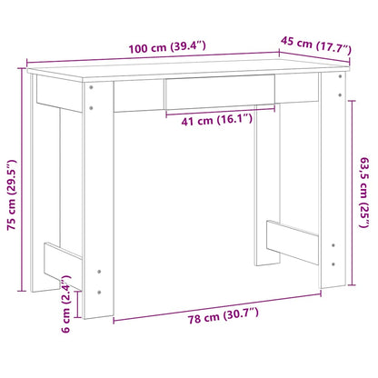 Skrivbord betonggrå 100x45x75 cm konstruerat trä