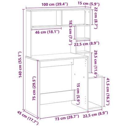 Skrivbord med hyllor rökfärgad ek 100x45x140 cm konstruerat trä