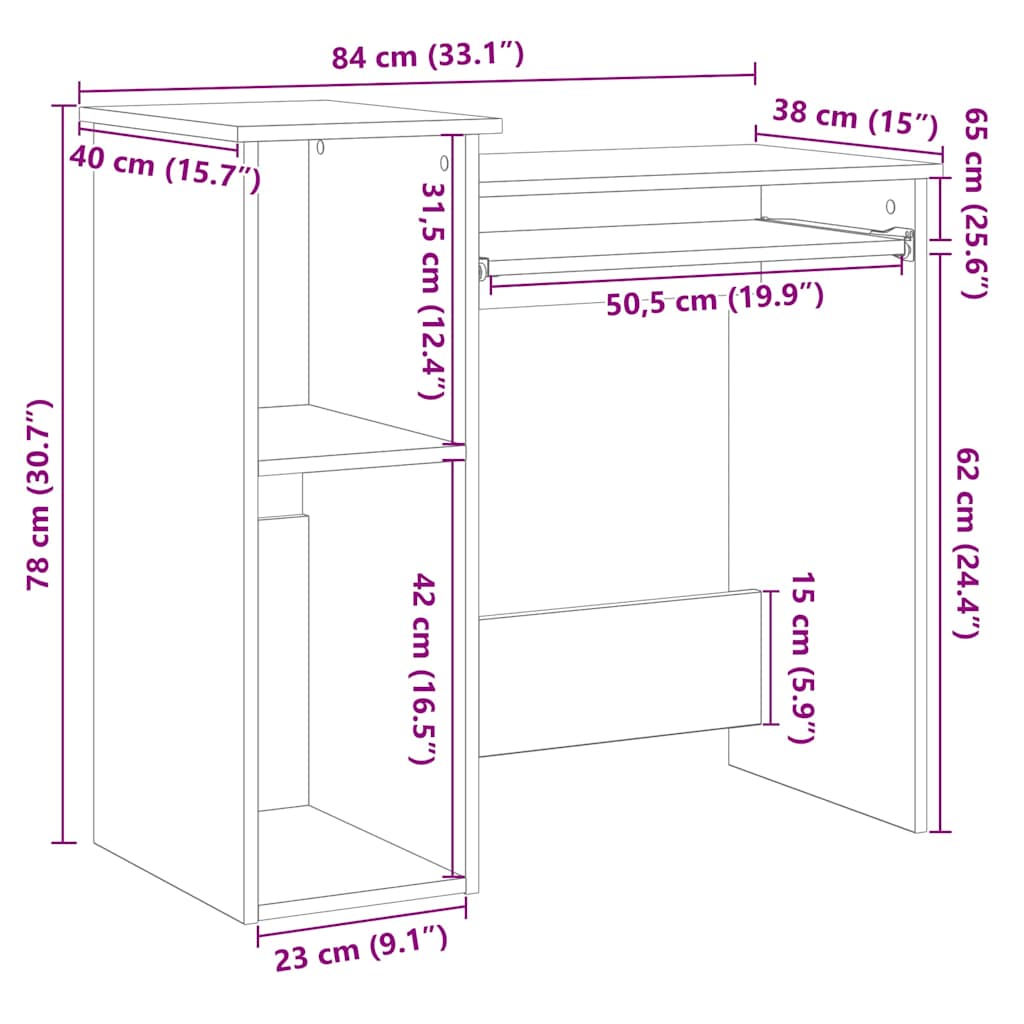 Skrivbord med hyllor vit 84x40x78 cm konstruerat trä