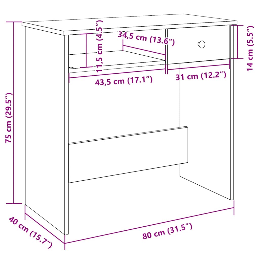 Skrivbord vit 80x40x75 cm konstruerat trä