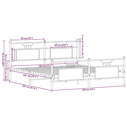 Sängram utan madrass metall rökfärgad ek 180x200 cm