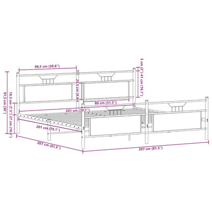 Sängram utan madrass metall rökfärgad ek 200x200 cm