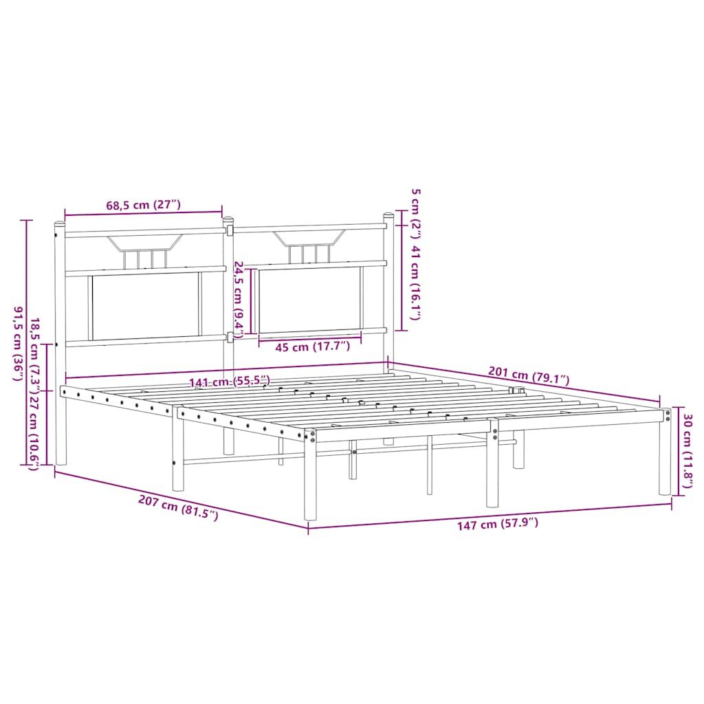 Sängram utan madrass metall sonoma-ek 180x200 cm