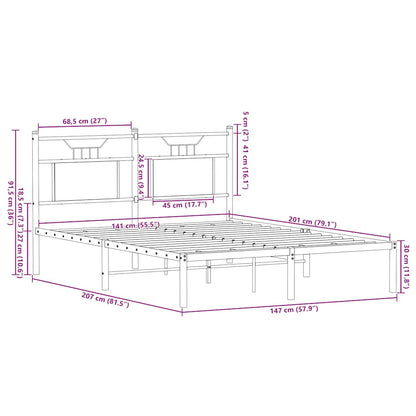 Sängram utan madrass metall sonoma-ek 180x200 cm