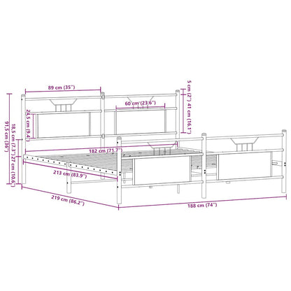 Sängram utan madrass metall sonoma-ek 183x213 cm