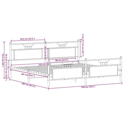 Sängram utan madrass metall sonoma-ek 193x203 cm