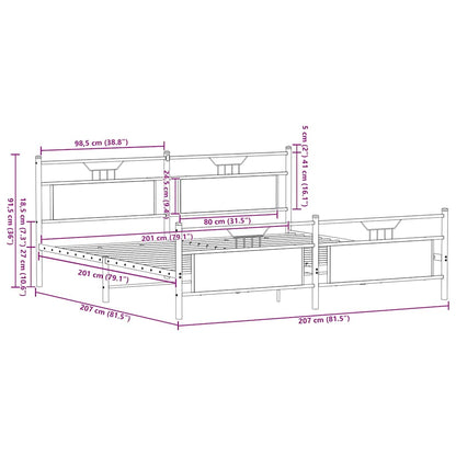 Sängram utan madrass metall sonoma-ek 200x200 cm