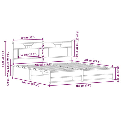 Sängram utan madrass metall rökfärgad ek 180x200 cm