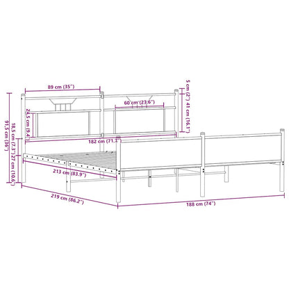 Sängram utan madrass metall rökfärgad ek 183x213 cm