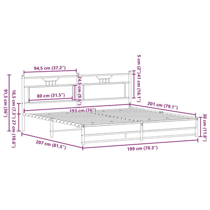 Sängram utan madrass metall sonoma-ek 193x203 cm