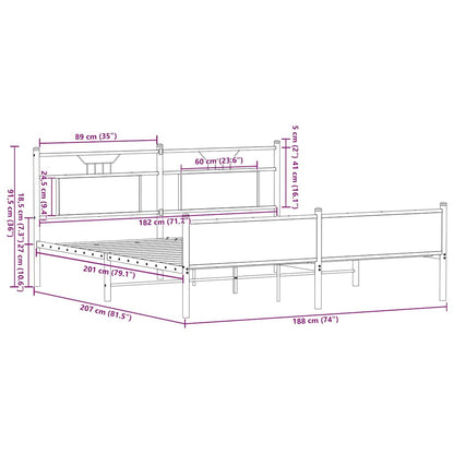 Sängram utan madrass metall sonoma-ek 180x200 cm