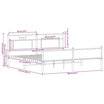 Sängram utan madrass metall sonoma-ek 183x213 cm