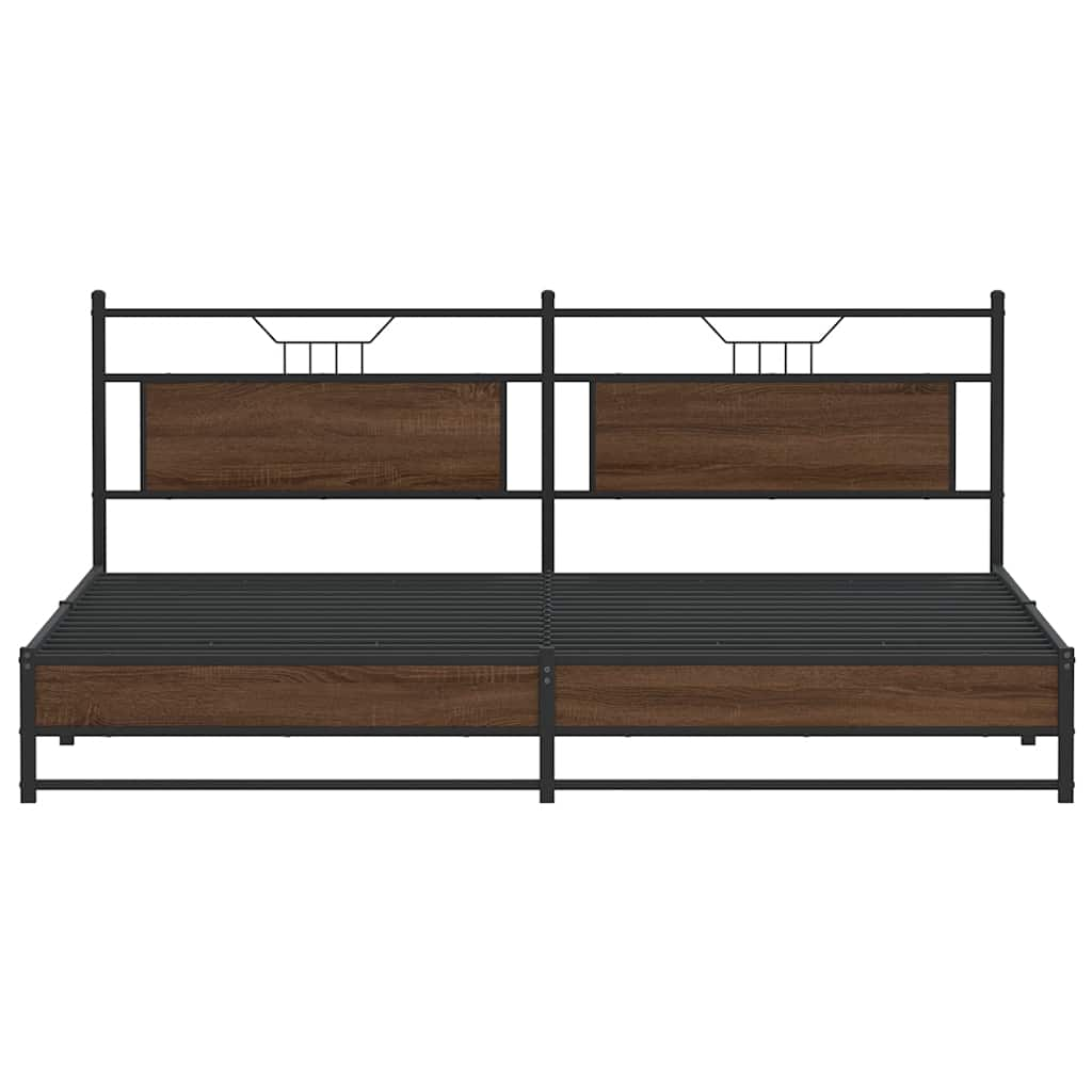 Sängram utan madrass metall brun ek 200x200 cm