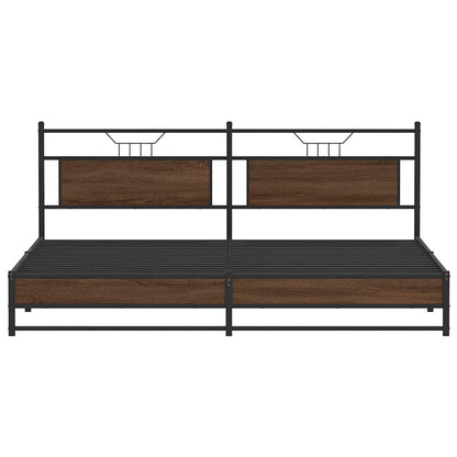 Sängram utan madrass metall brun ek 200x200 cm