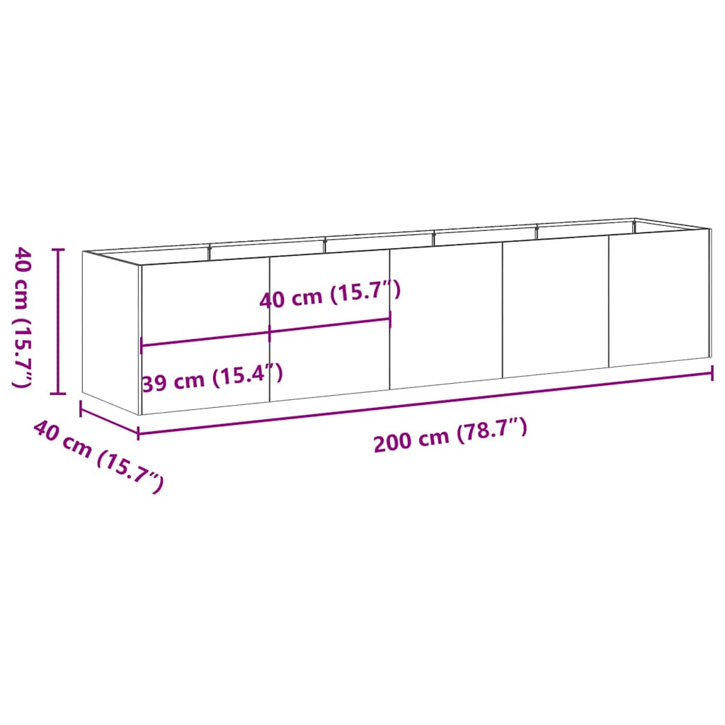 Odlingslåda svart 200x40x40 cm kallvalsat stål