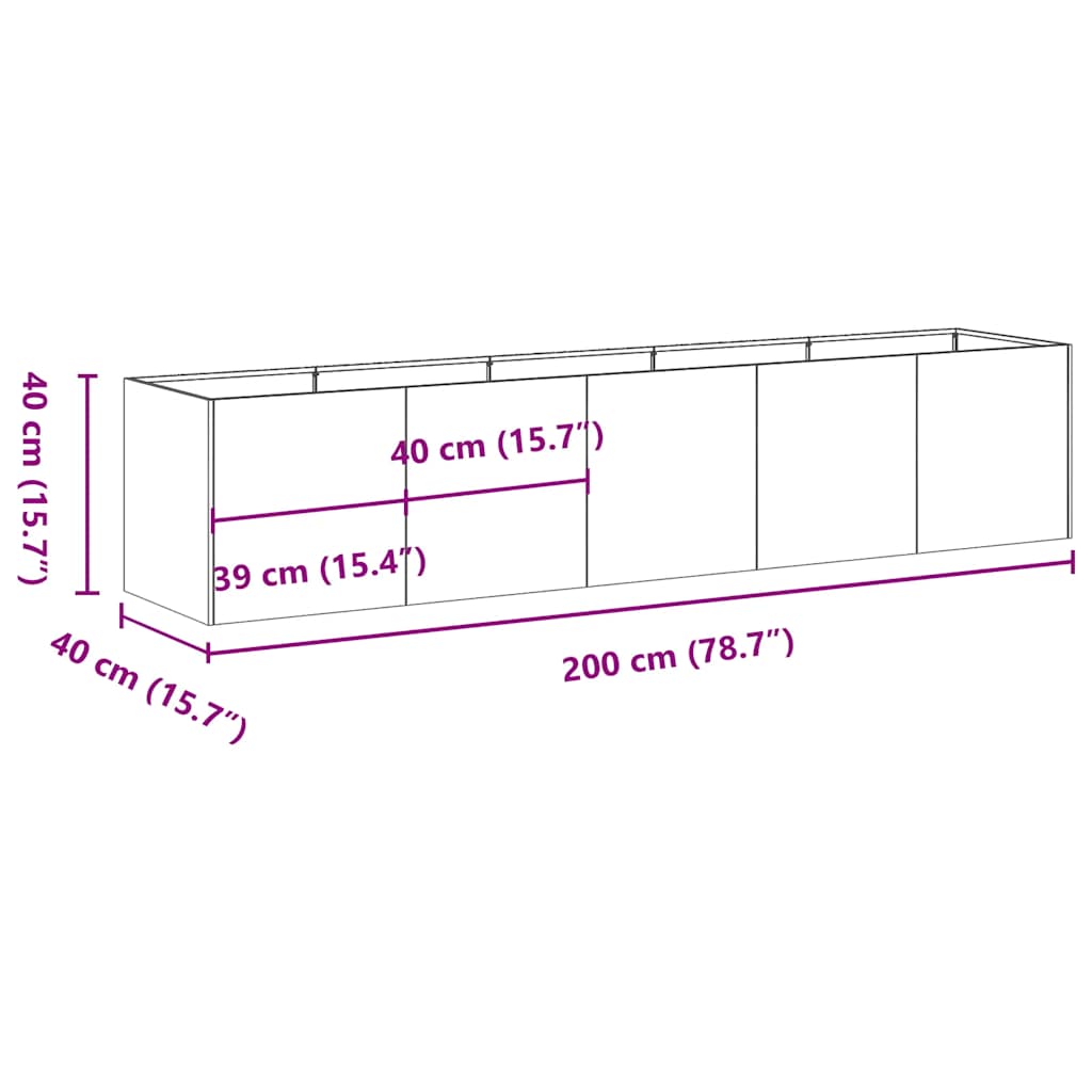 Planteringskärl antracit 200x40x40 cm kallvalsat stål