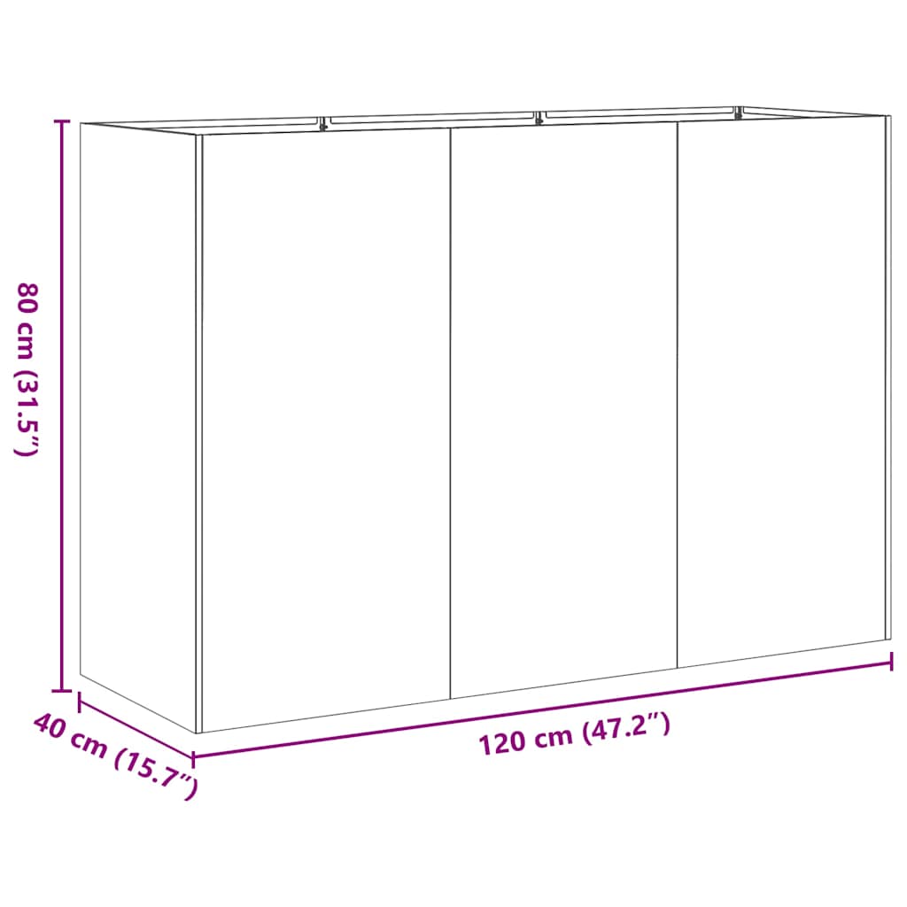 Planteringskärl antracit 120x40x80 cm kallvalsat stål