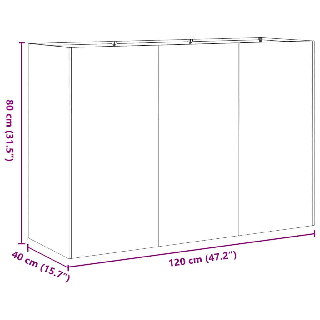 Planteringskärl 120x40x80 cm galvaniserat stål