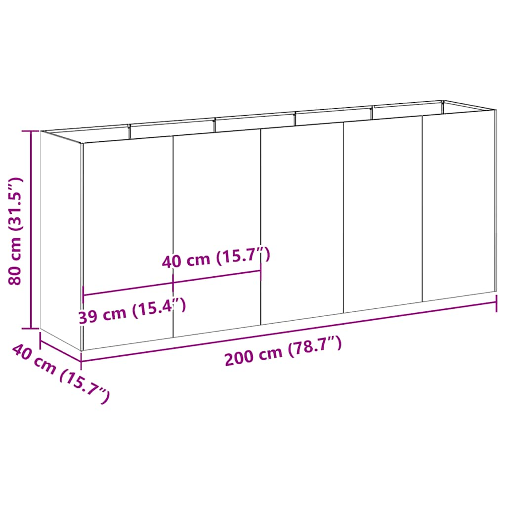 Planteringskärl svart 200x40x80 cm kallvalsat stål