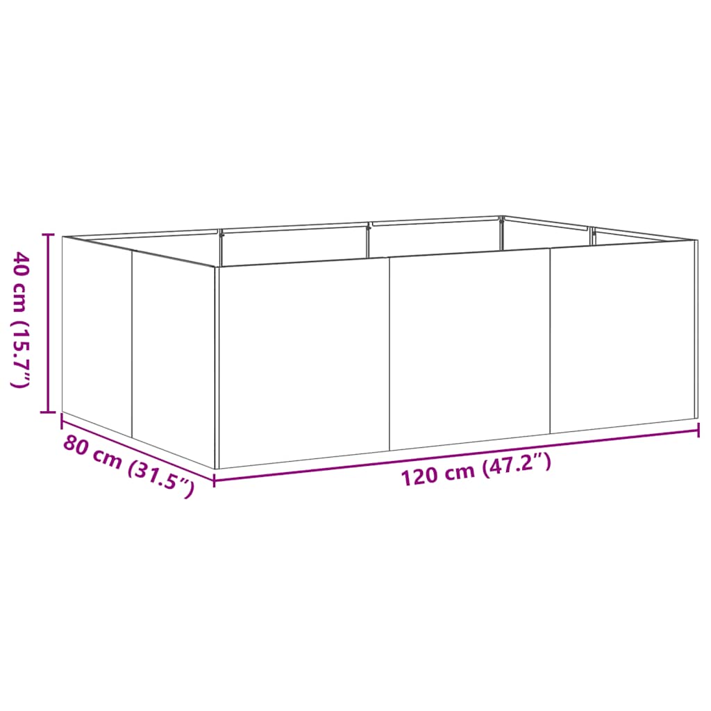 Planteringskärl svart 120x80x40 cm stål