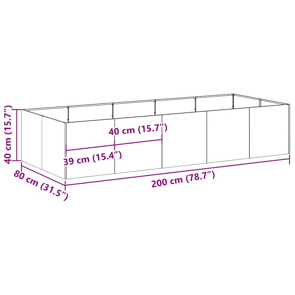 Planteringskärl vit 200x80x40 cm stål