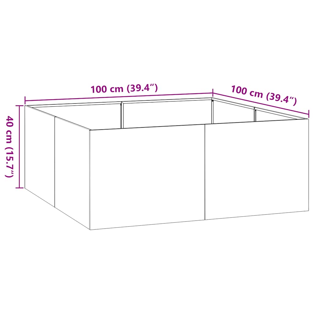 Planteringskärl 100x100x40 cm rostfritt stål