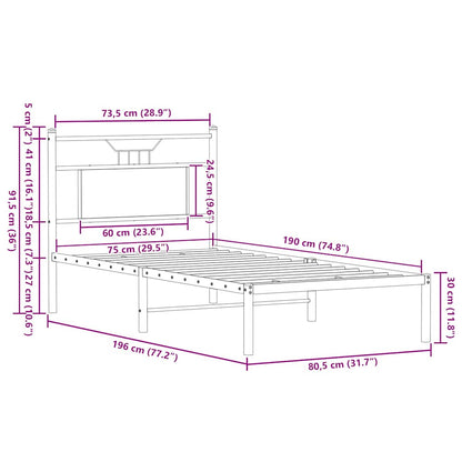 Sängram utan madrass rökfärgad ek 75x190 cm konstruerad trä