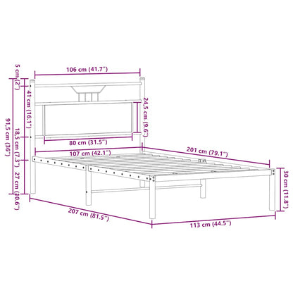 Sängram utan madrass rökt ek 107x203 cm konstruerat trä