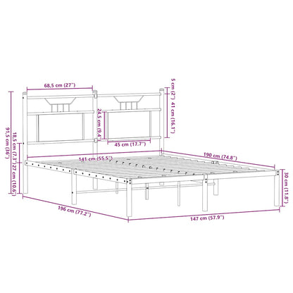 Sängram utan madrass rökfärgad ek 140x190 cm konstruerad trä