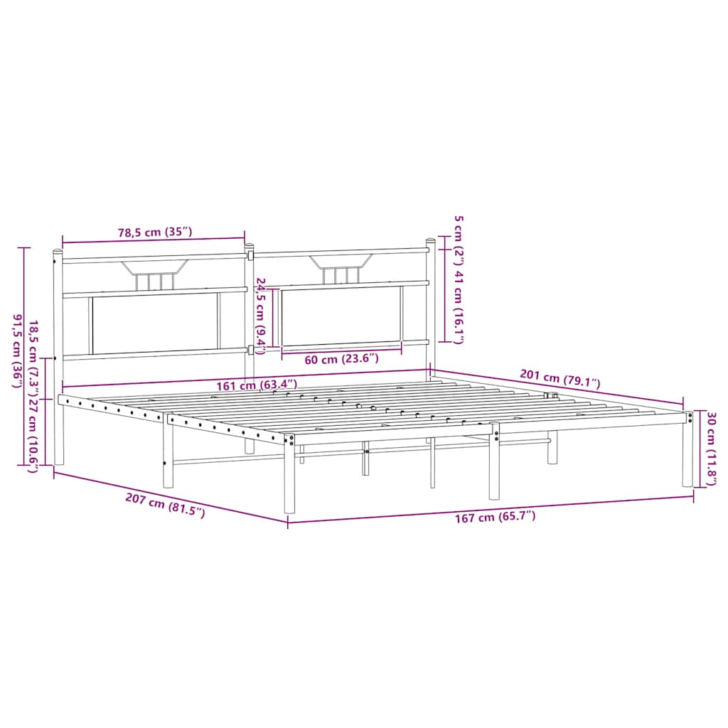 Sängram utan madrass rökt ek 160x200cm konstruerat trä