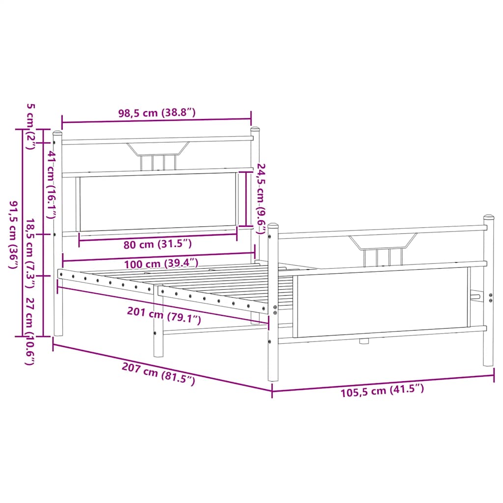 Sängram utan madrass rökfärgad ek 100x200 cm konstruerad trä