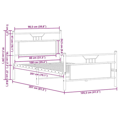 Sängram utan madrass rökfärgad ek 100x200 cm konstruerad trä