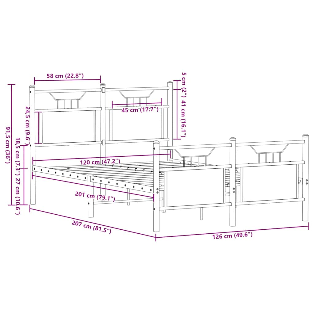 Sängram utan madrass rökfärgad ek 120x200 cm konstruerad trä