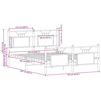 Sängram utan madrass rökfärgad ek 150x200 cm konstruerad trä