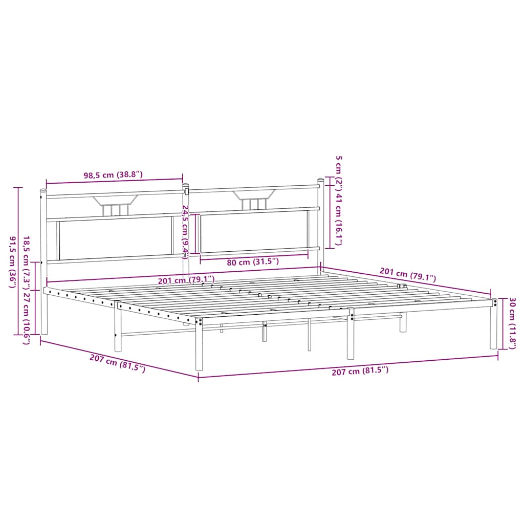 Sängram utan madrass Sonoma ek 200x200 cm konstruerat trä