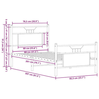 Sängram utan madrass sonoma-ek 80x200 cm konstruerad trä