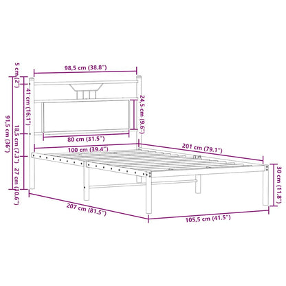 Sängram utan madrass brun ek 100x200 cm konstruerad trä