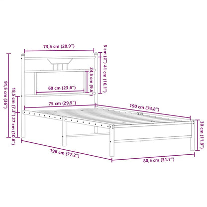 Sängram utan madrass rökfärgad ek 75x190 cm konstruerad trä