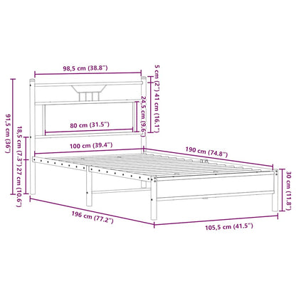 Sängram utan madrass rökfärgad ek 100x190 cm konstruerad trä