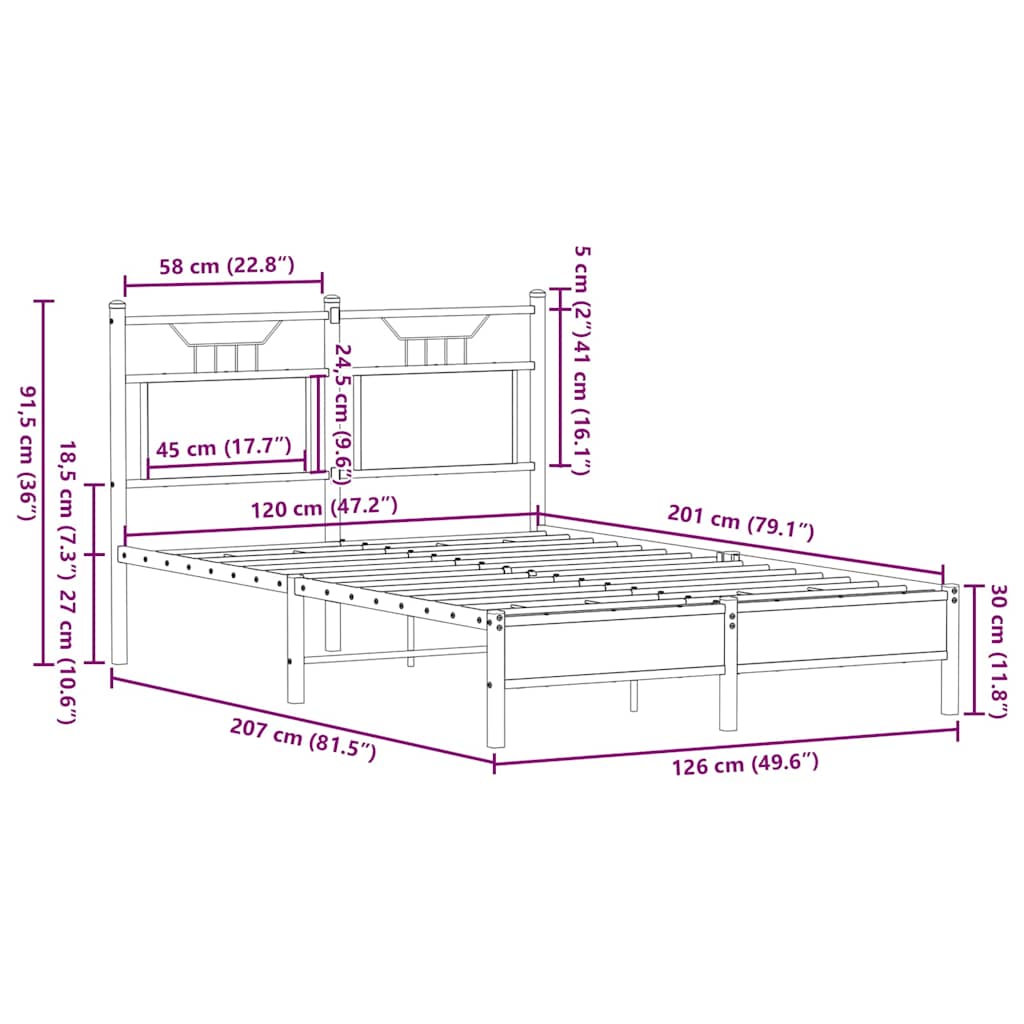 Sängram utan madrass rökfärgad ek 120x200 cm konstruerad trä