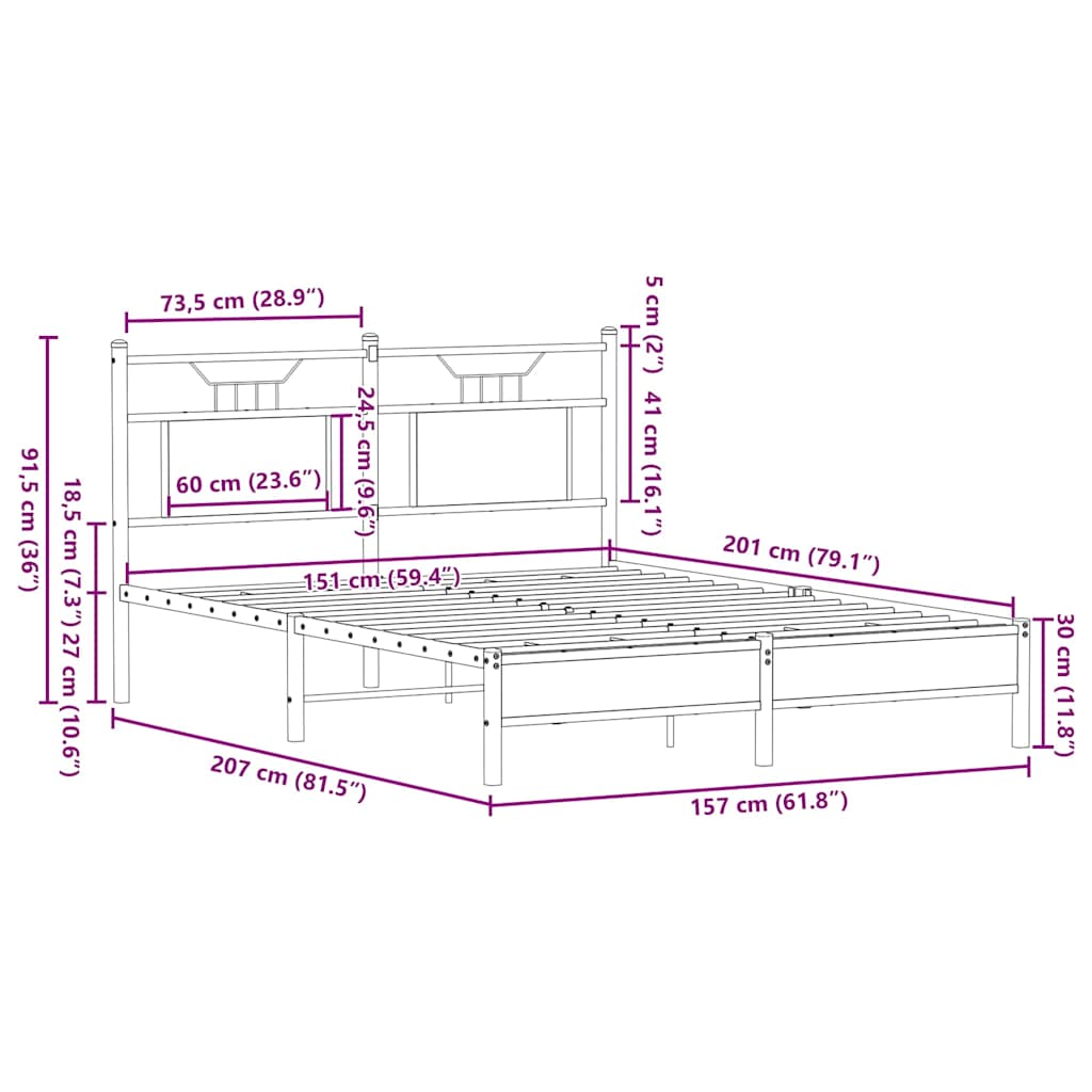 Sängram utan madrass rökfärgad ek 150x200 cm konstruerad trä