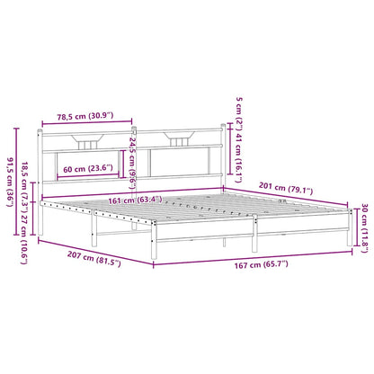 Sängram utan madrass rökt ek 160x200cm konstruerat trä