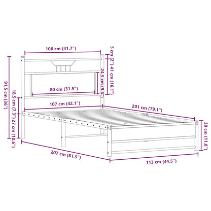 Sängram utan madrass rökt ek 107x203 cm konstruerat trä