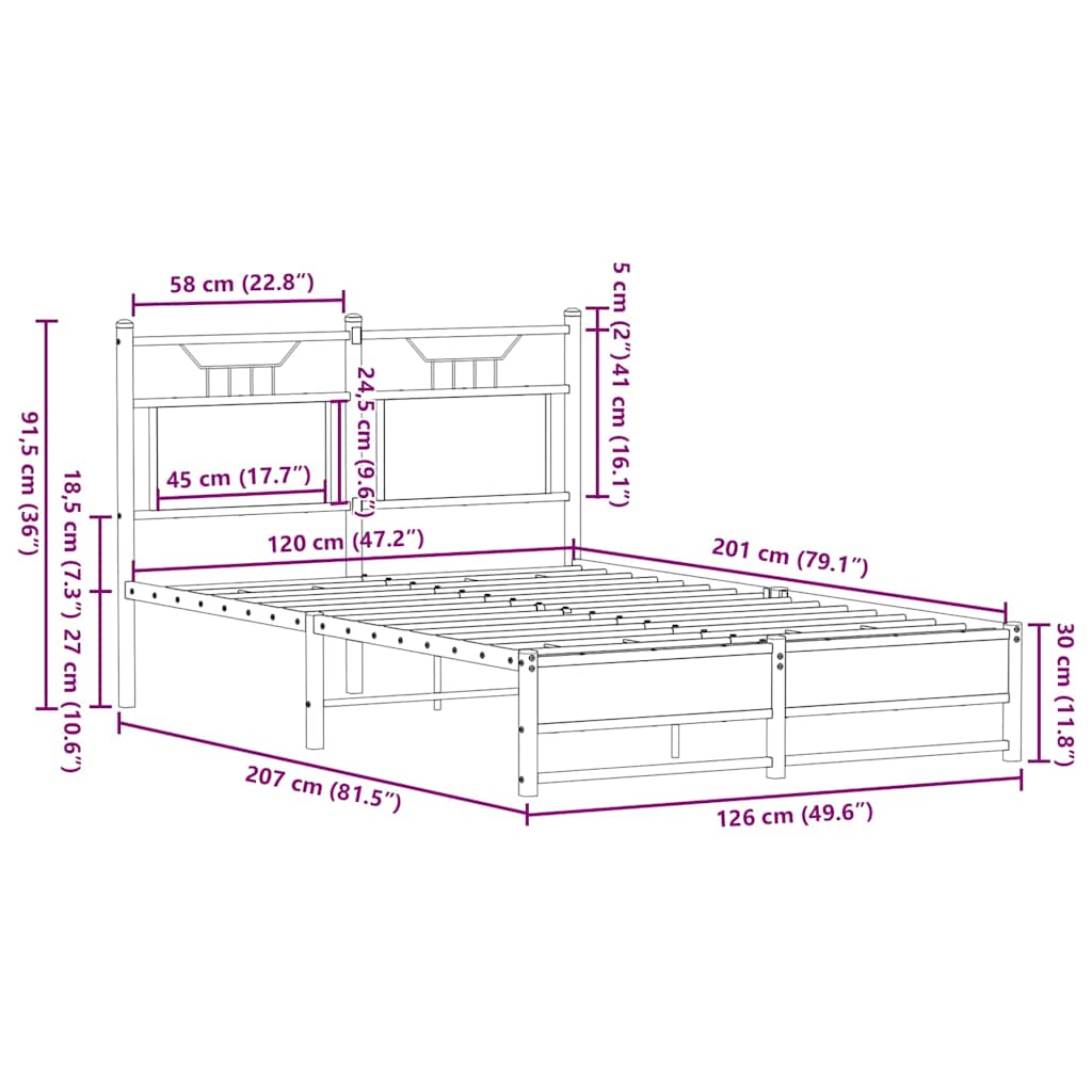 Sängram utan madrass rökfärgad ek 120x200 cm konstruerad trä