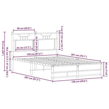 Sängram utan madrass rökfärgad ek 120x200 cm konstruerad trä