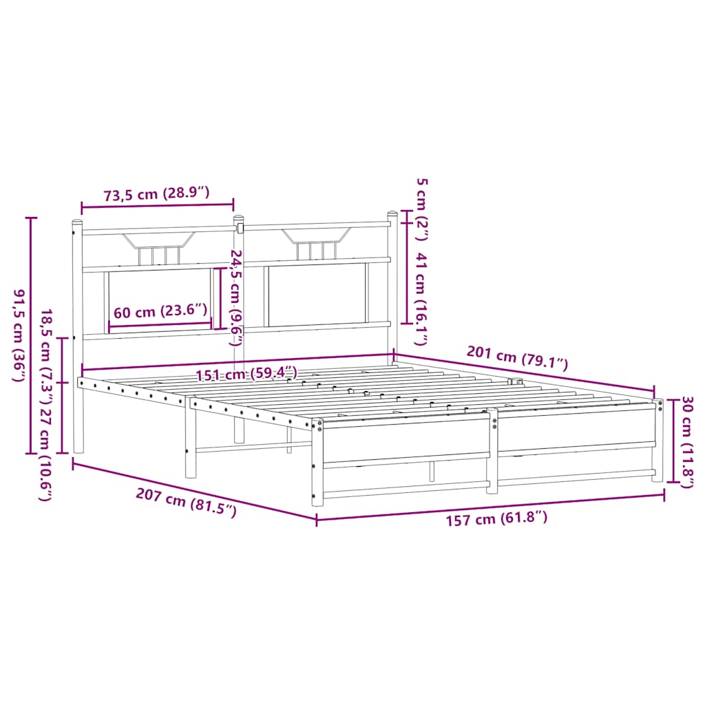 Sängram utan madrass rökfärgad ek 150x200 cm konstruerad trä